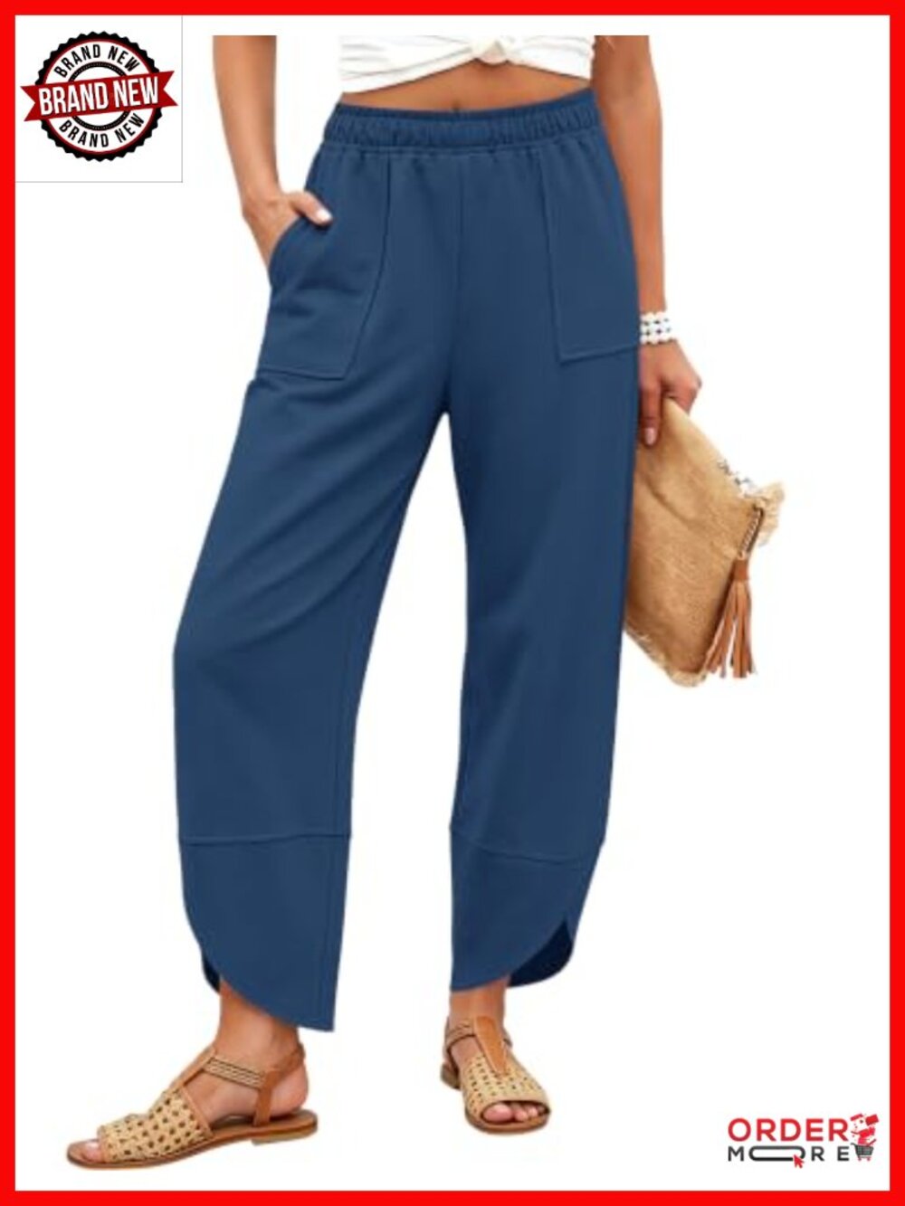 Wide Leg Capri Pants Women Casual Cotton Polyester Pull On Loose